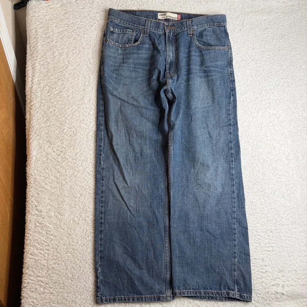 Y2K Levis 569 Loose Straight Jeans Mens 34x30(36x29) Blue Denim faded baggy